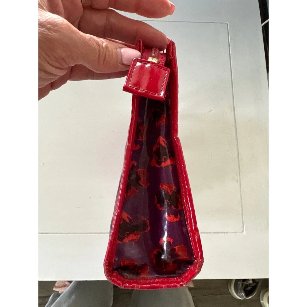 Tory Burch Purple Red Floral Glossy PVC Cosmetic Makeup Bag Pouch with Logo